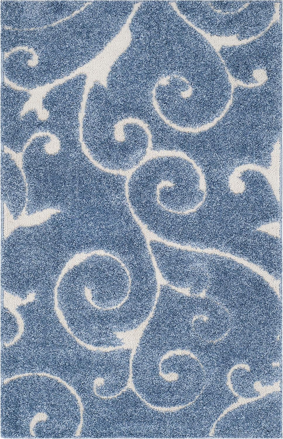 SAFAVIEH Florida Shag Collection Accent Rug - 2'3" x 5', Light Blue & Cream, Scroll, Non-Shedding & Easy Care, 1.2-inch Thick Ideal for High Traffic Areas in Foyer, Living Room, Bedroom (SG455-6011)