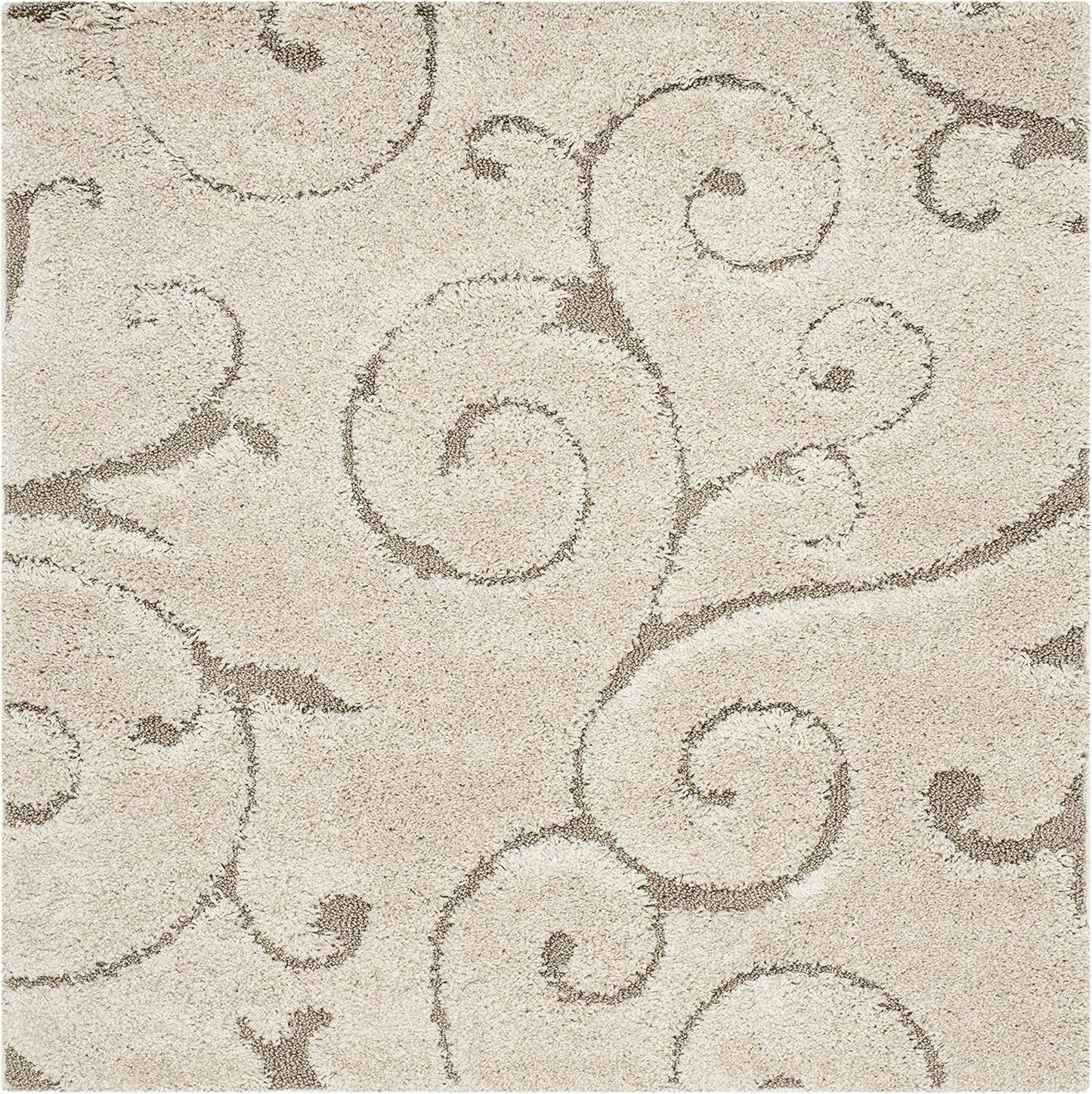 SAFAVIEH Florida Shag Collection Area Rug - 4' Square, Cream & Beige, Scroll Design, Non-Shedding & Easy Care, 1.2-inch Thick Ideal for High Traffic Areas in Living Room, Bedroom (SG455-1113)