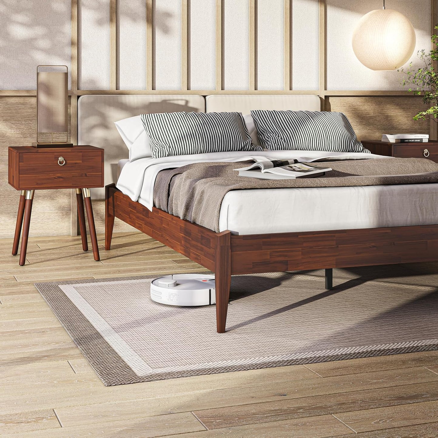 Bme Dinkee 15" Solid Wood Platform Bed Frame Without Headboard - Japanese Joinery Bed Frame - Modern & Minimalist Style - Wood Slat Support - Easy Assembly - No Box Spring Needed - Chocolate, Twin