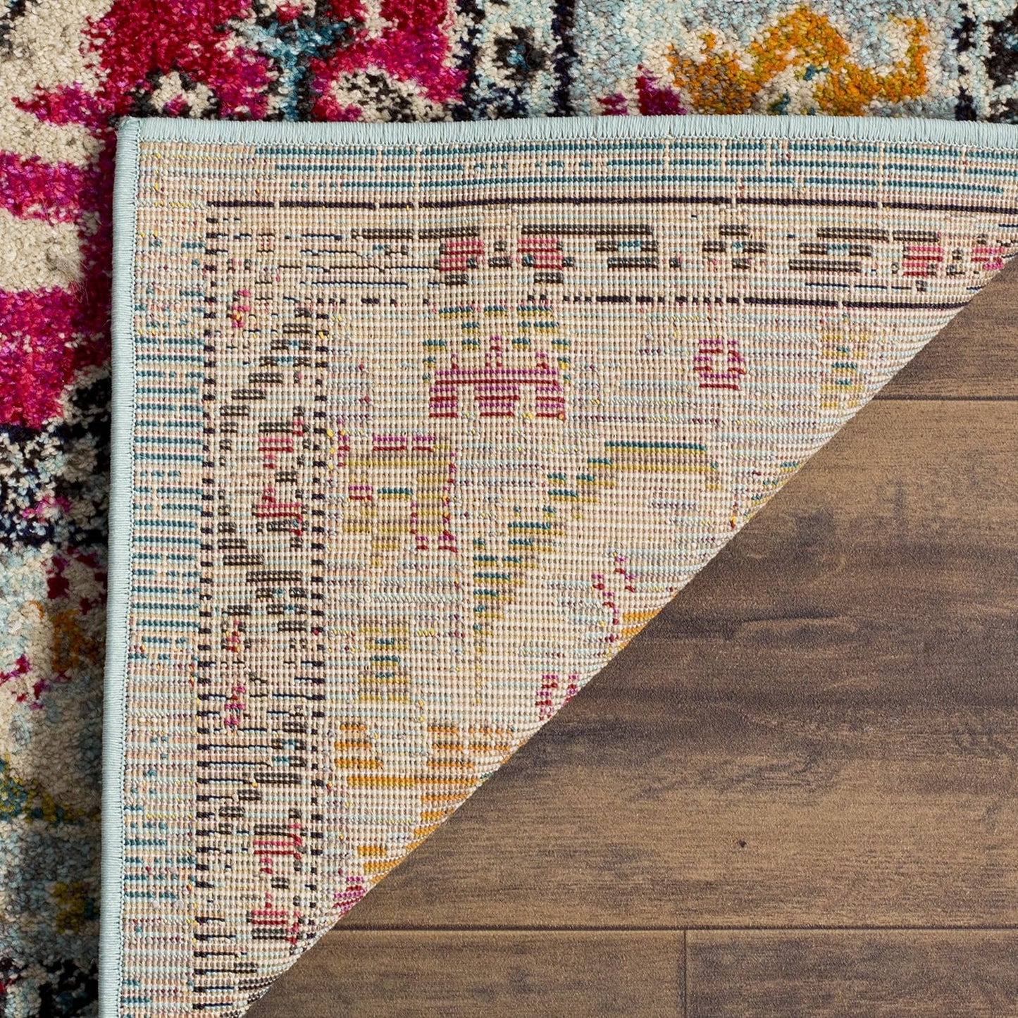 SAFAVIEH Monaco Collection 3' x 5' Light BlueFuchsia MNC243J Boho Chic Medallion Distressed Non-Shedding Living Room Bedroom Accent Rug