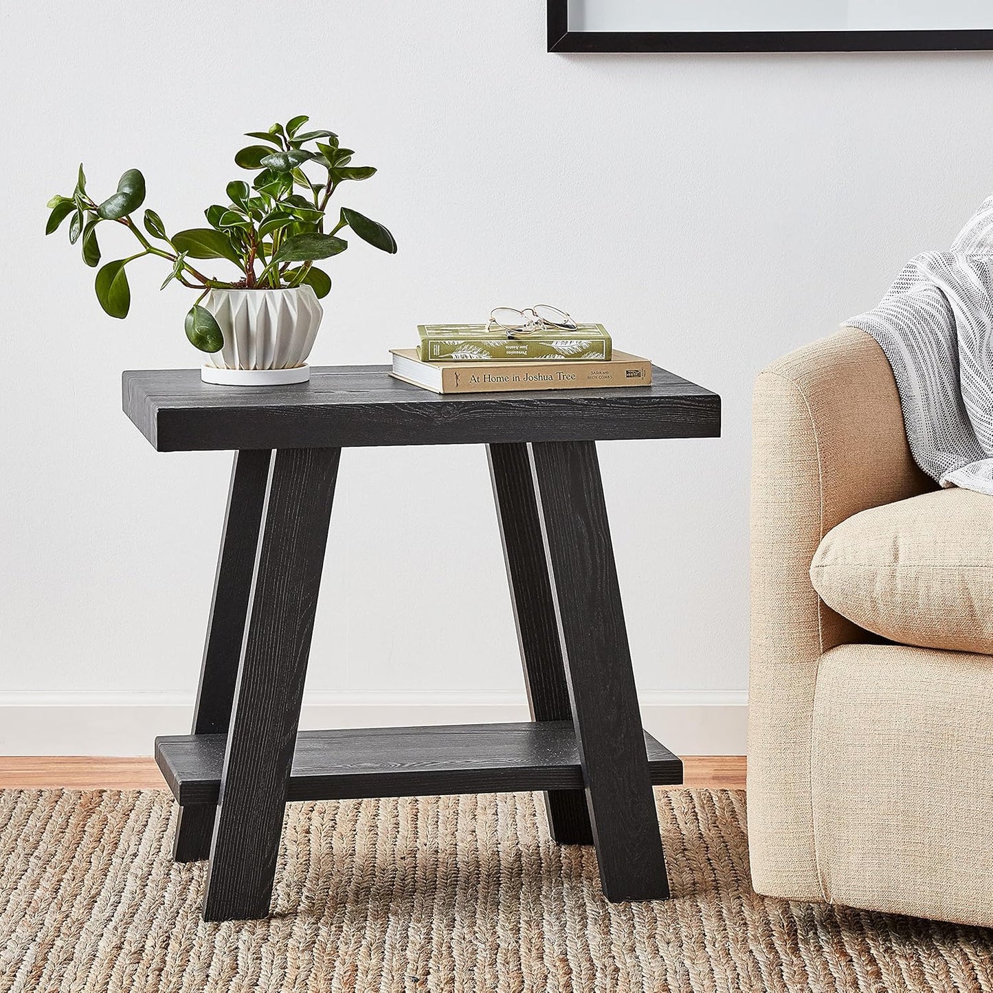 Roundhill Furniture Athens Contemporary Wood Shelf Side Table, Black