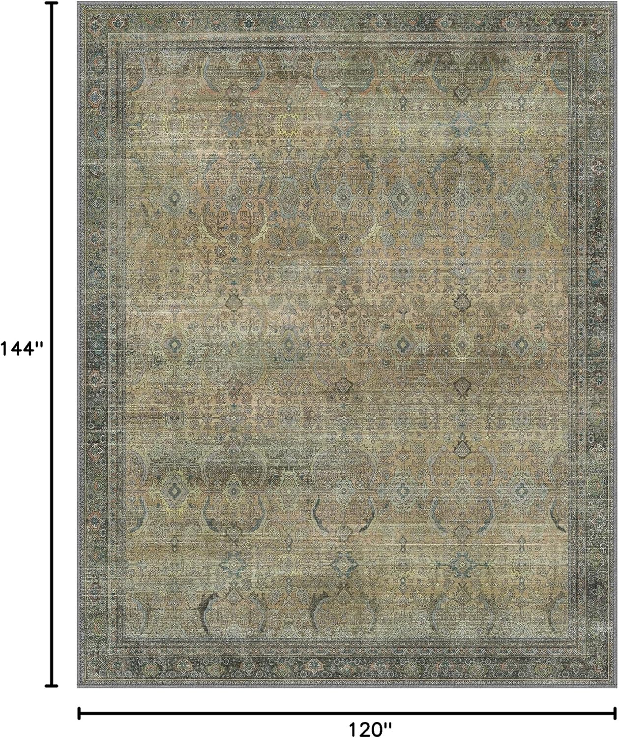 10X12 Area Rugs Machine Washable Rugs for Living Room, Vintage Boho Large Rugs for Bedroom Dining Room, Non Slip Indoor Soft Distressed Lightweight Thin Low Pile Carpet, Vintage Sunset