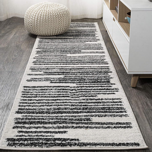 JONATHAN Y Khalil Modern Berber Stripe Cream/Black Runner Rug, 2x20, Contemporary, Bohemian, Easy-Cleaning for Living Room, Bedroom, Kitchen, Pet Friendly, Non-Shedding (MOH207A-220)