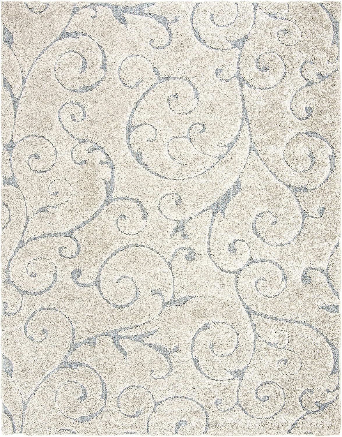SAFAVIEH Florida Shag Collection Area Rug - 5'3" x 7'6", Beige & Blue Grey, Scroll Design, Non-Shedding & Easy Care, 1.2-inch Thick Ideal for High Traffic Areas in Living Room, Bedroom (SG455-1155)