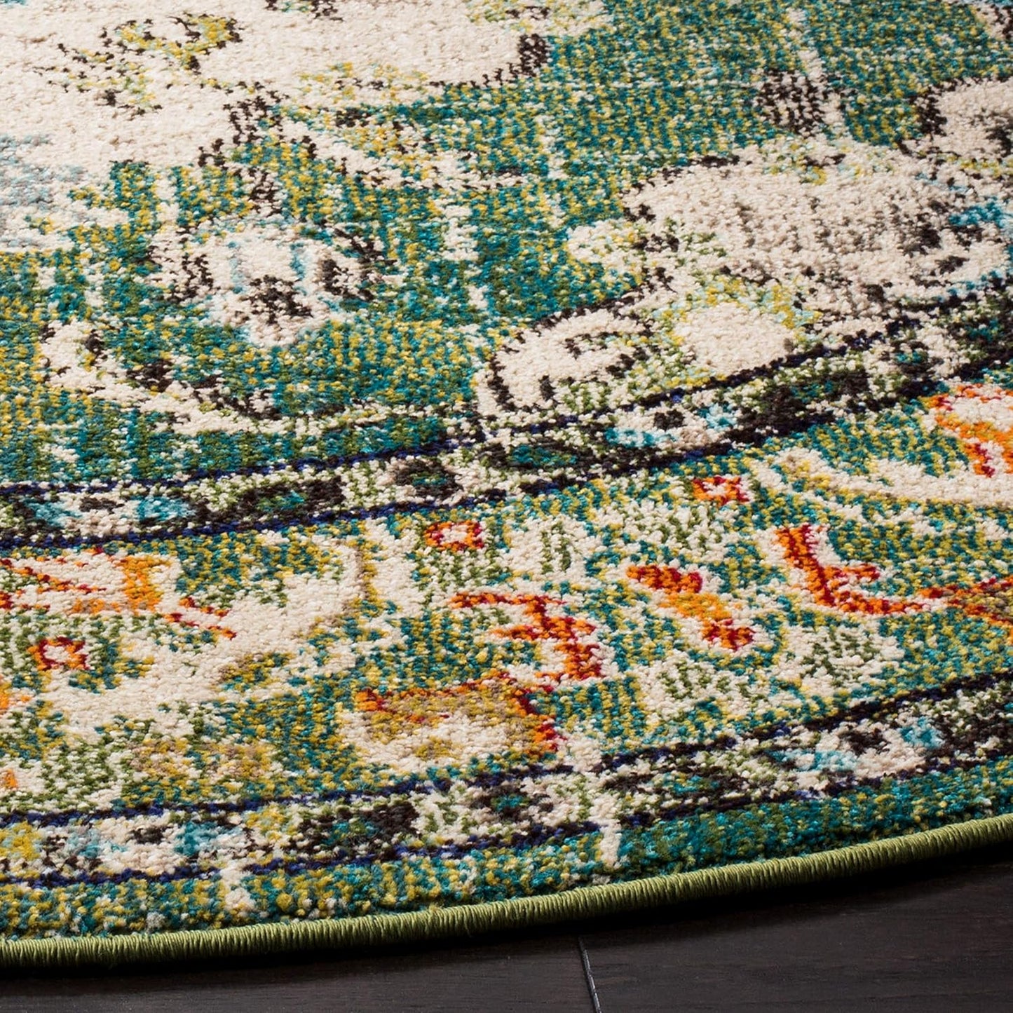 SAFAVIEH Monaco Collection Area Rug - 8'8" Round, Forest Green & Light Blue, Medallion Distressed Design, Non-Shedding & Easy Care, Ideal for High Traffic Areas in Living Room, Bedroom (MNC243F)