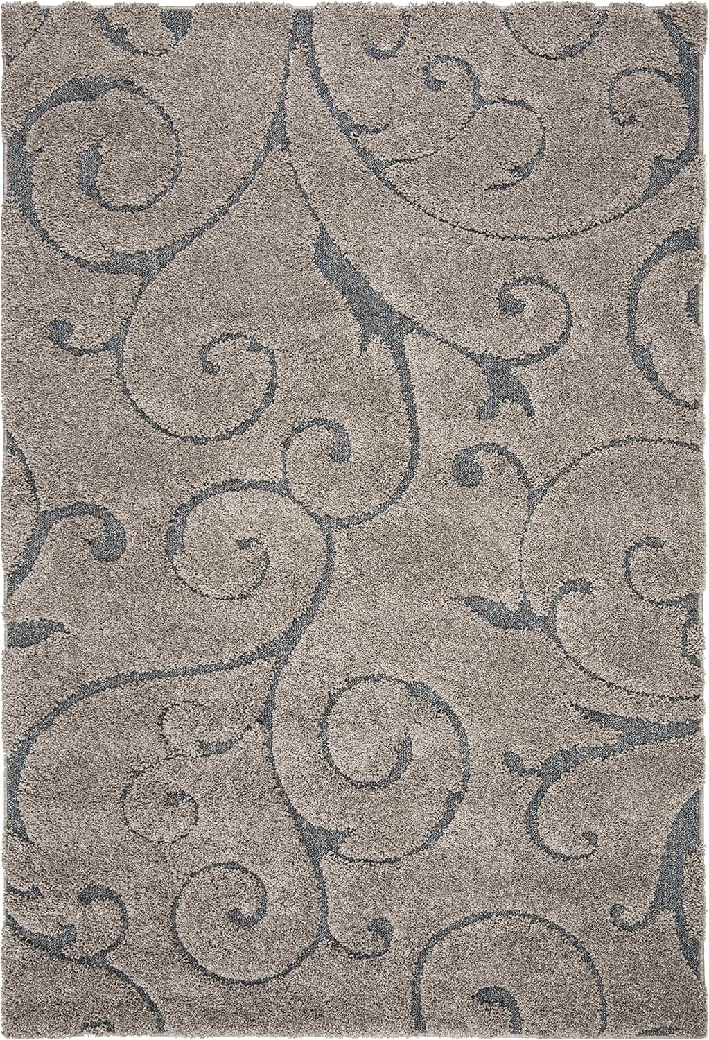 SAFAVIEH Florida Shag Collection Area Rug - 9'6" x 13', Grey & Light Blue, Scroll Design, Non-Shedding & Easy Care, 1.2-inch Thick Ideal for High Traffic Areas in Living Room, Bedroom (SG455-1160)