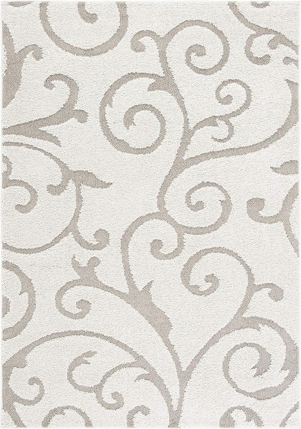 SAFAVIEH Florida Shag Collection Area Rug - 5'3" x 7'6", Ivory & Beige, Scroll Design, Non-Shedding & Easy Care, 1.2-inch Thick Ideal for High Traffic Areas in Living Room, Bedroom (SG455-13LT)