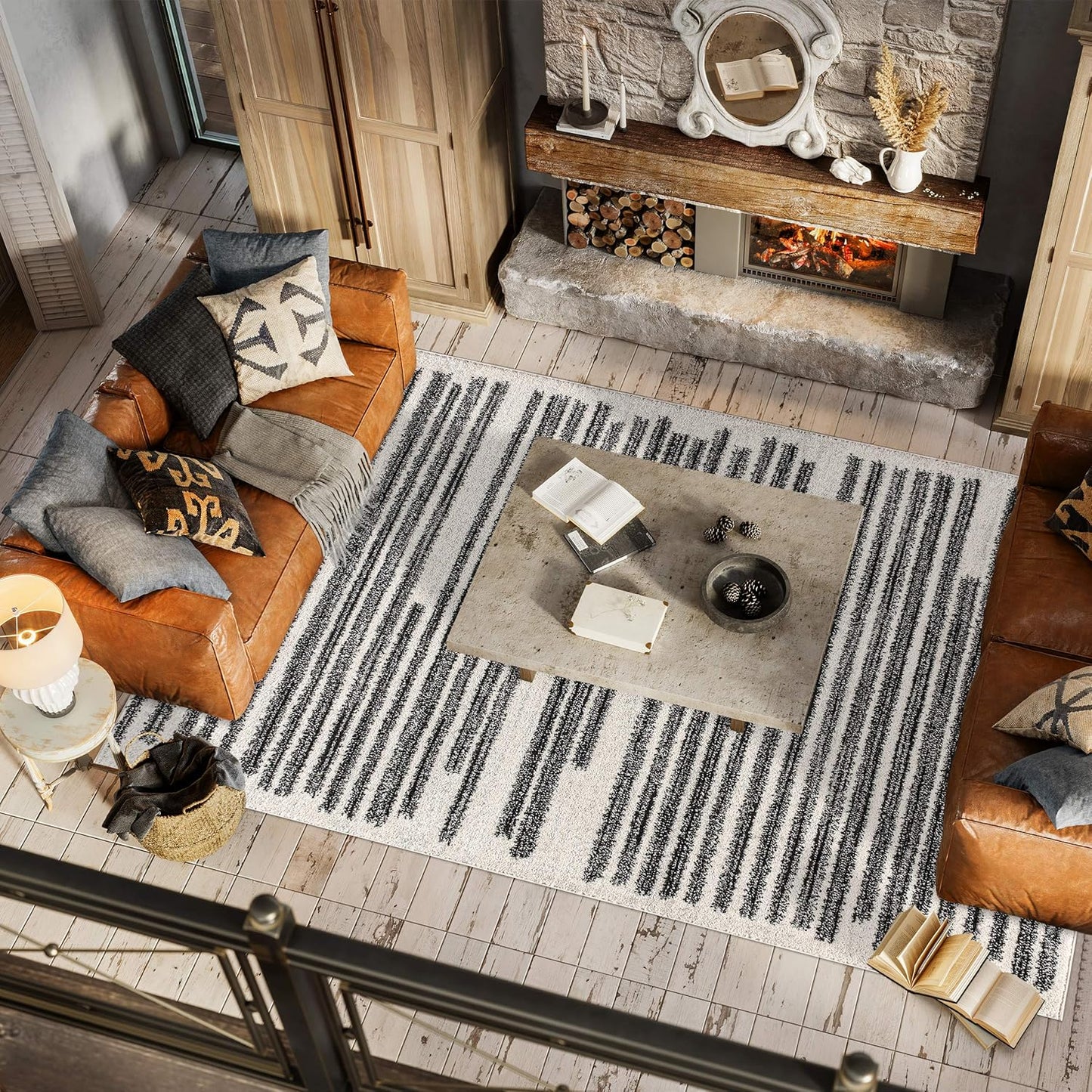 JONATHAN Y Khalil Modern Berber Stripe Cream/Black Indoor Area Rug, 5x8, Contemporary, Bohemian, Easy-Cleaning for Living Room, Bedroom, Kitchen, Pet Friendly, Non-Shedding (MOH207A-5)