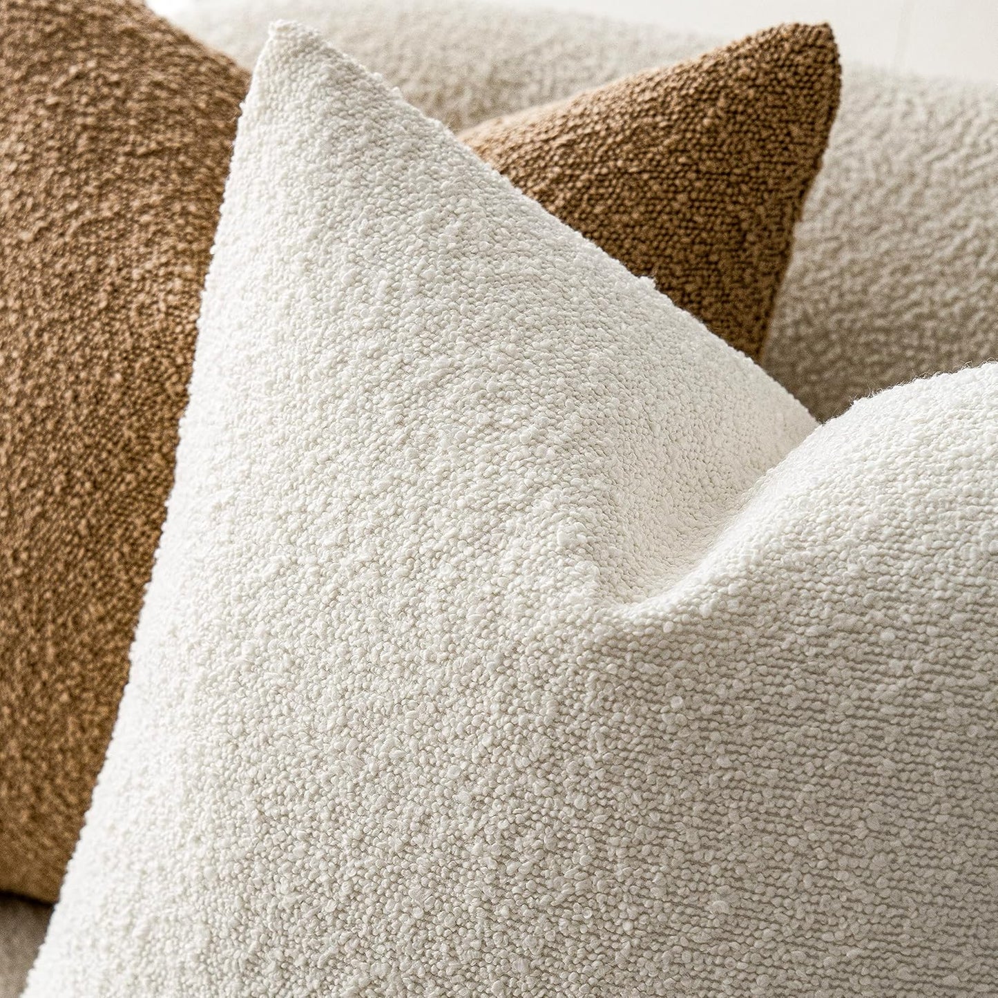 Foindtower Pack of 2 Textured Boucle Throw Pillow Covers Accent Solid Lumbar Pillow Cases Cozy Soft Decorative Couch Cushion Case for Chair Sofa Bedroom Living Room Home Decor, 12 x 20 Inch,White