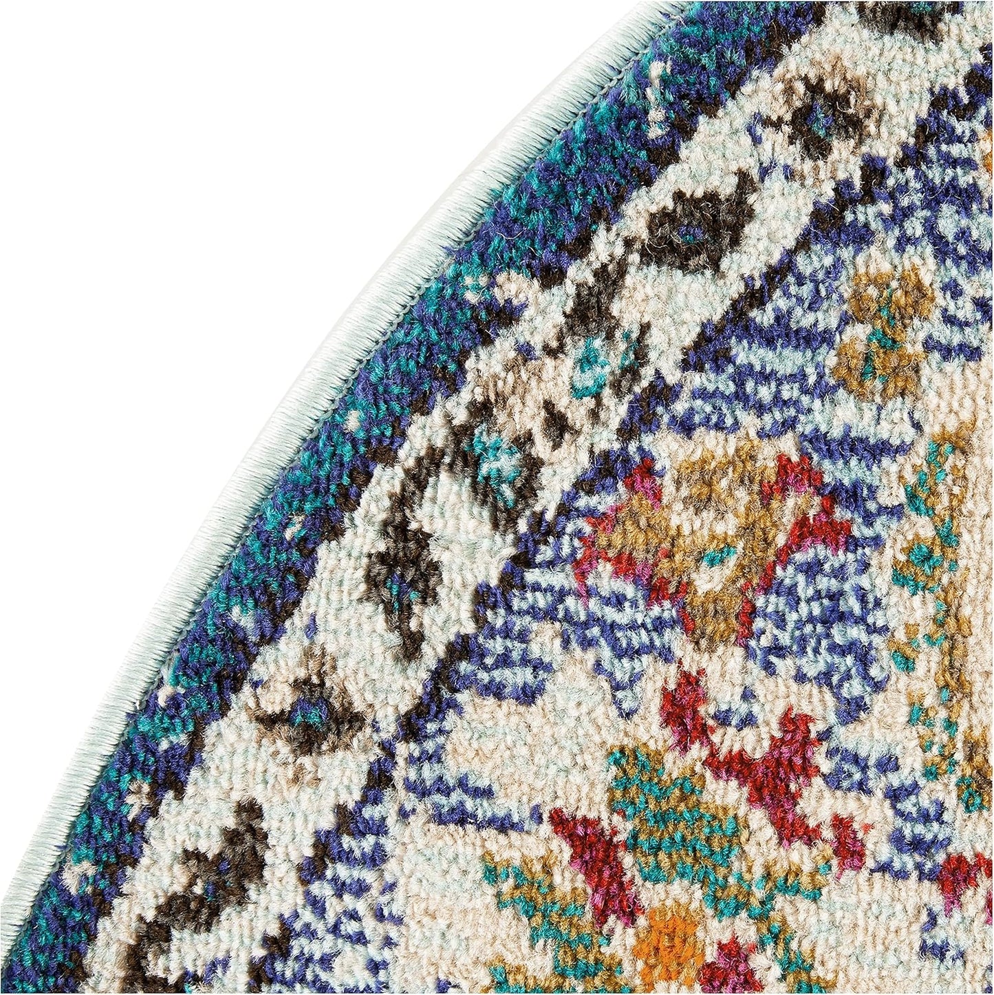 SAFAVIEH Monaco Collection Area Rug - 5' Round, Navy & Light Blue, Boho Chic Medallion Distressed Design, Non-Shedding & Easy Care, Ideal for High Traffic Areas in Living Room, Bedroom (MNC243N)