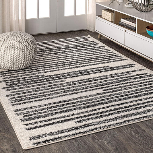 JONATHAN Y Khalil Modern Berber Stripe Cream/Black Indoor Area Rug, 5x8, Contemporary, Bohemian, Easy-Cleaning for Living Room, Bedroom, Kitchen, Pet Friendly, Non-Shedding (MOH207A-5)