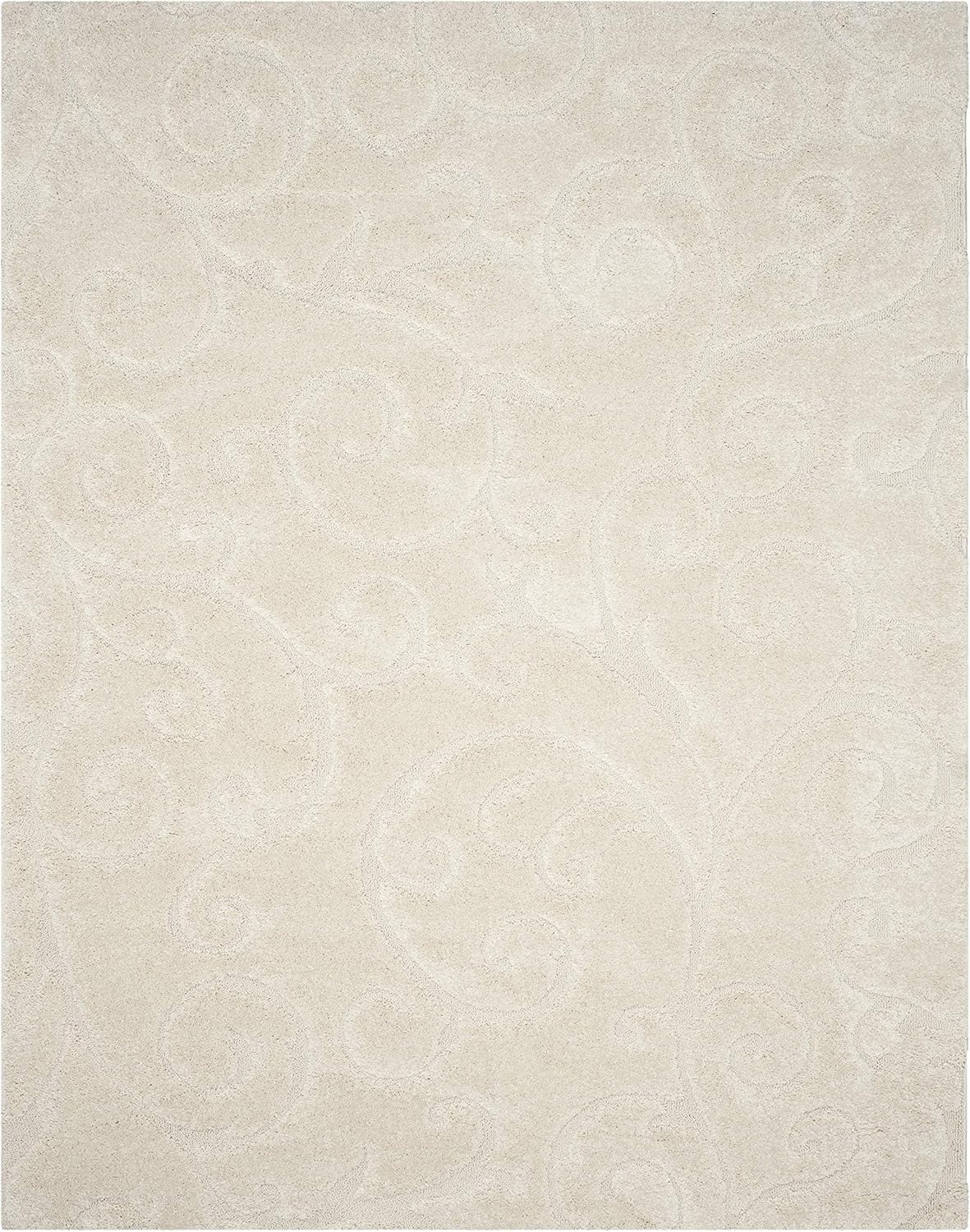 SAFAVIEH Area Rug 8x10 - Florida Shag Collection - Large - Creme & Creme, Scroll Design, Non-Shedding & Easy Cleaning, Plush Thick Pile, Ideal for Living Room, Bedroom, Dining Space (SG455-1111)