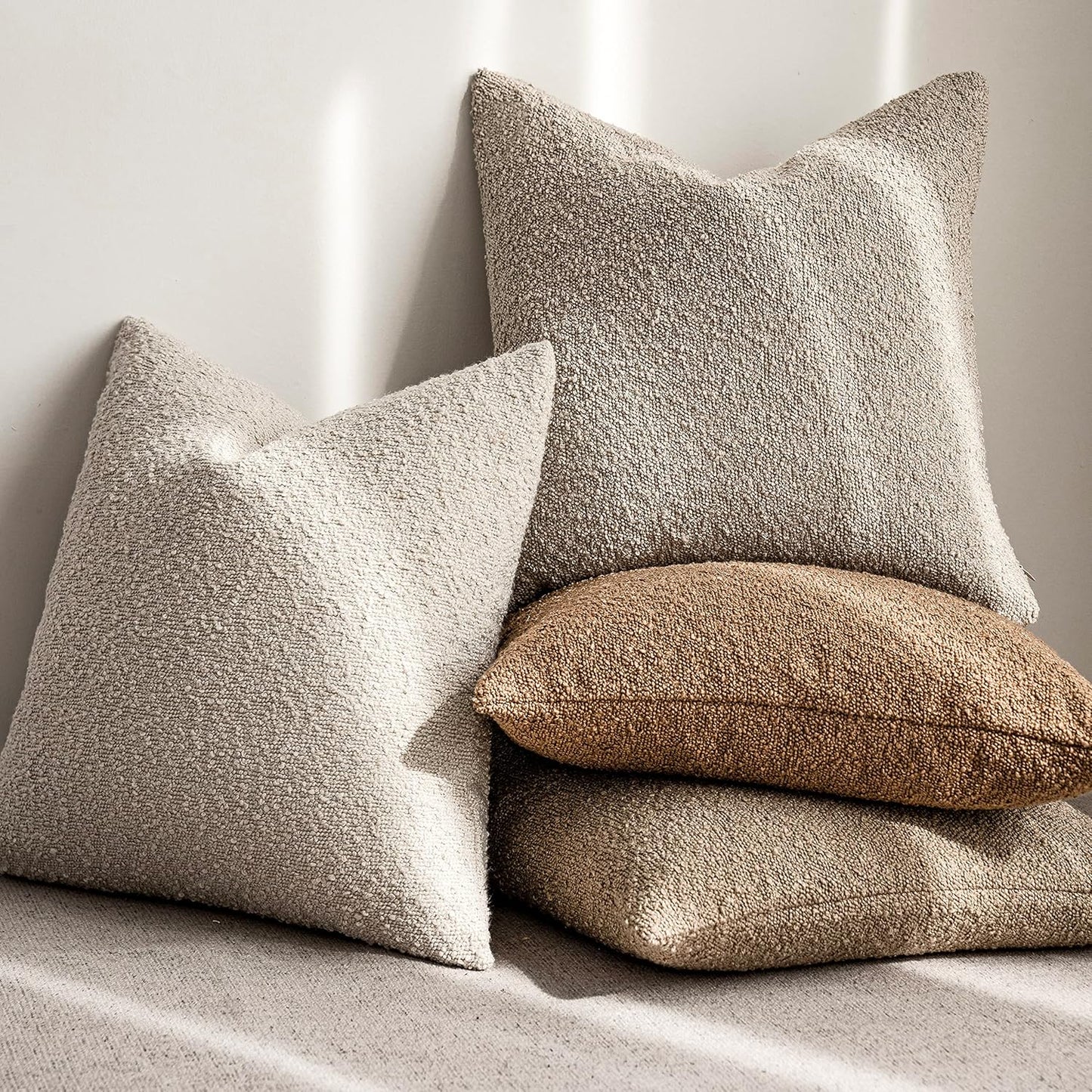 Foindtower Pack of 2 Textured Boucle Throw Pillow Covers Accent Solid Lumbar Pillow Cases Cozy Soft Decorative Couch Cushion Case for Chair Sofa Bedroom Living Room Home Decor, 12 x 20 Inch,Oatmeal