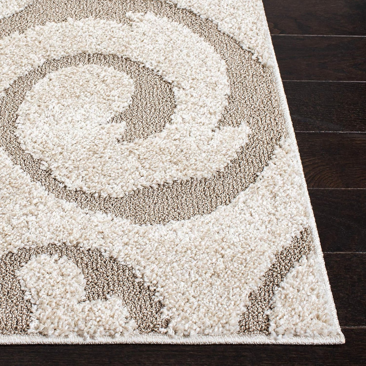 SAFAVIEH Florida Shag Collection Area Rug - 5'3" x 7'6", Ivory & Beige, Scroll Design, Non-Shedding & Easy Care, 1.2-inch Thick Ideal for High Traffic Areas in Living Room, Bedroom (SG455-13LT)
