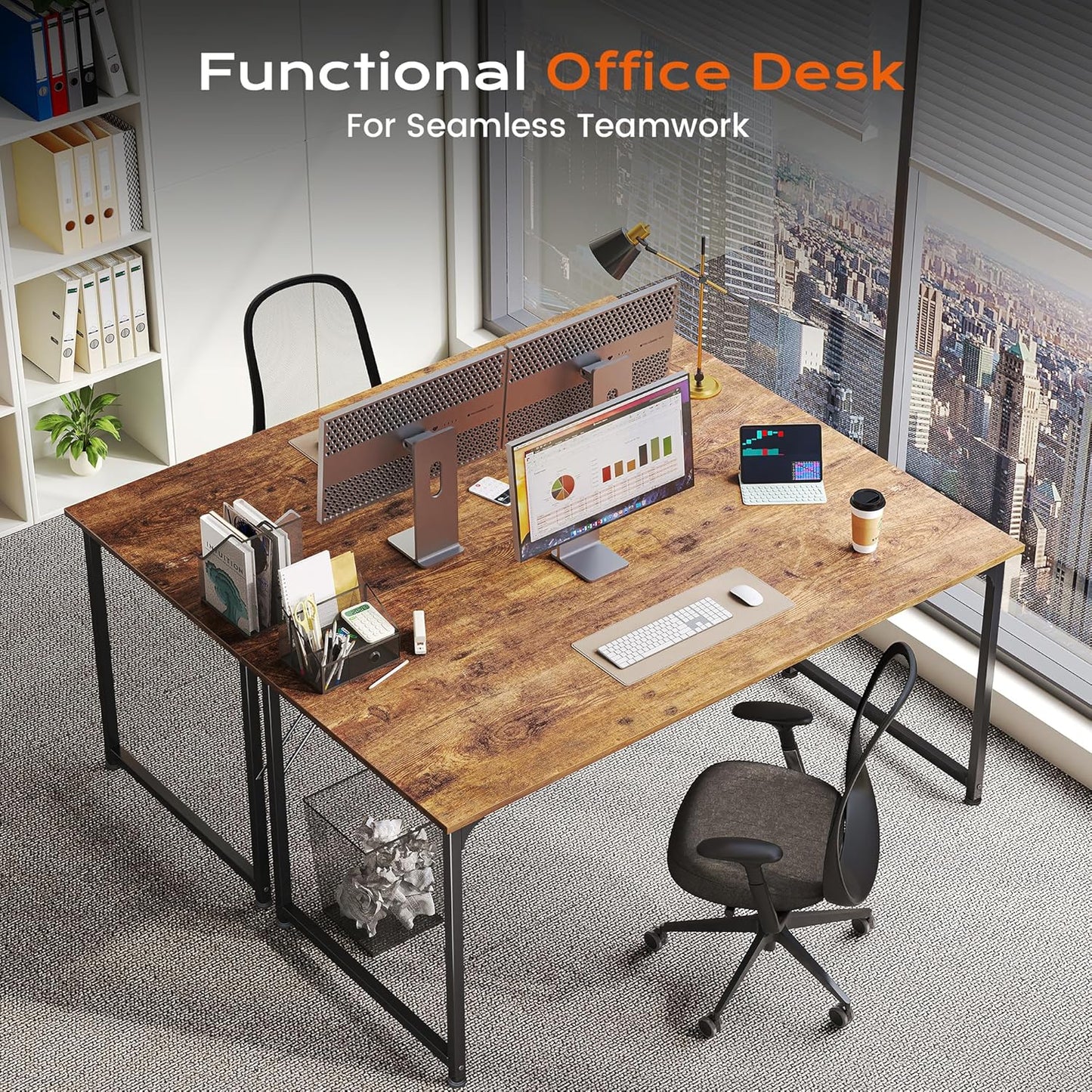 PRAISUN 47 X 24 Inch Computer Desk with Deeper Desktop, Gaming Office Writing Work Desk for Home Office, Study, Bedroom, Work from Home, Metal Frame, Rustic Brown