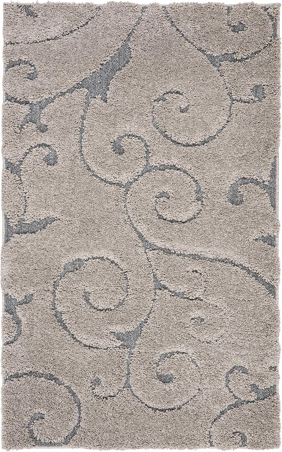 SAFAVIEH Florida Shag Collection Accent Rug - 3'3" x 5'3", Grey & Light Blue, Scroll, Non-Shedding & Easy Care, 1.2-inch Thick Ideal for High Traffic Areas in Foyer, Living Room, Bedroom (SG455-1160)