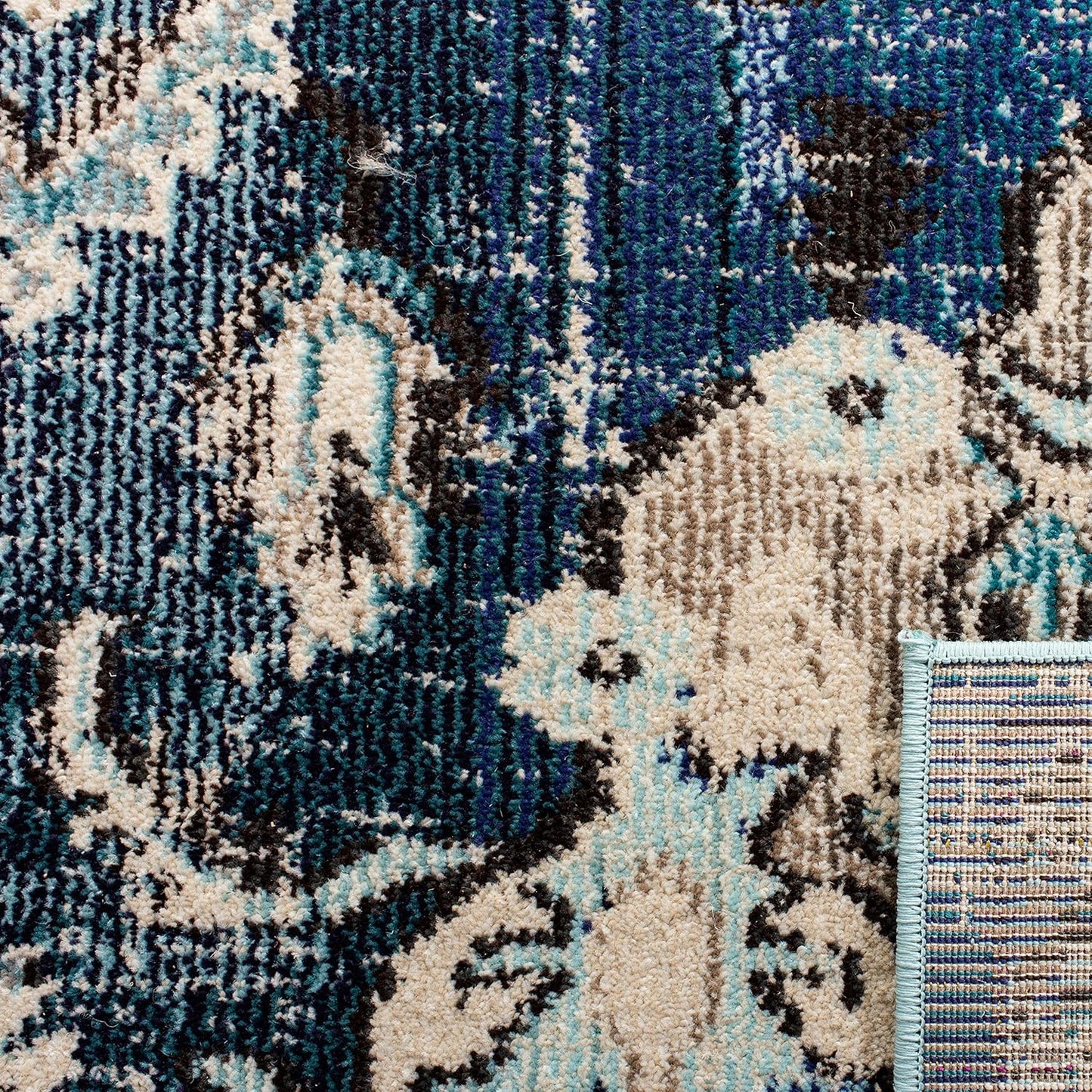 SAFAVIEH Monaco Collection Area Rug - 11' Round, Navy & Light Blue, Boho Chic Medallion Distressed Design, Non-Shedding & Easy Care, Ideal for High Traffic Areas in Living Room, Bedroom (MNC243N)