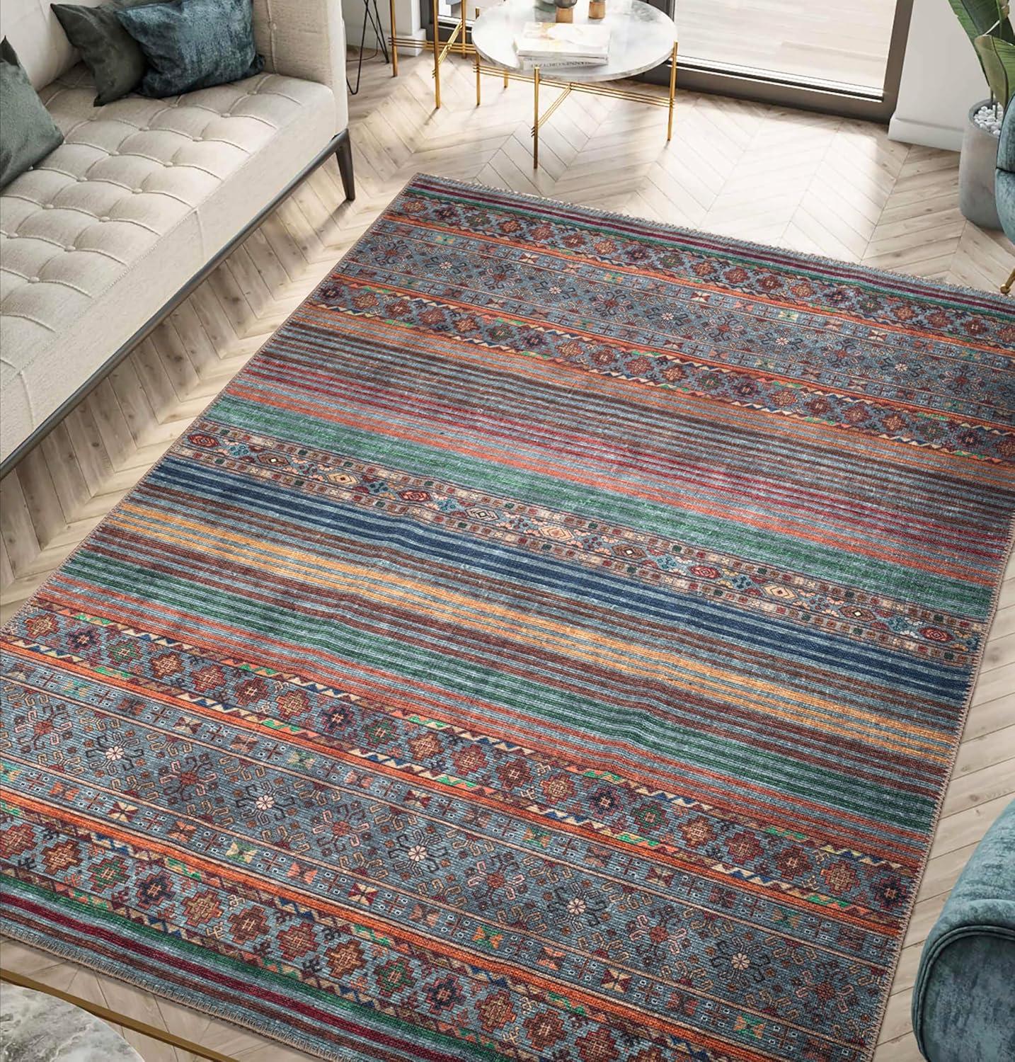 Keen Home Design 3x5 Rug - Machine Washable Entry Rug with Non-Slip Backing, Ideal for Enteryway, Kitchen, Bathroom, Laundry Room - Vintage, Easy Clean, Durable, Low Pile Rug - (3' x 5')