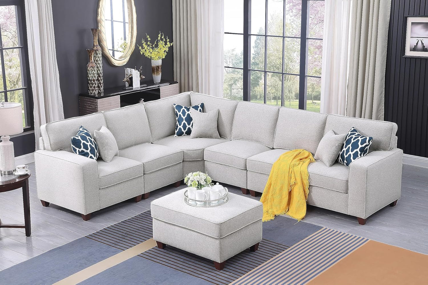 Devion Furniture Philly Sectional Modular Sofa with Ottoman for Living Room, Apartment, Bedroom, Office, Dorm