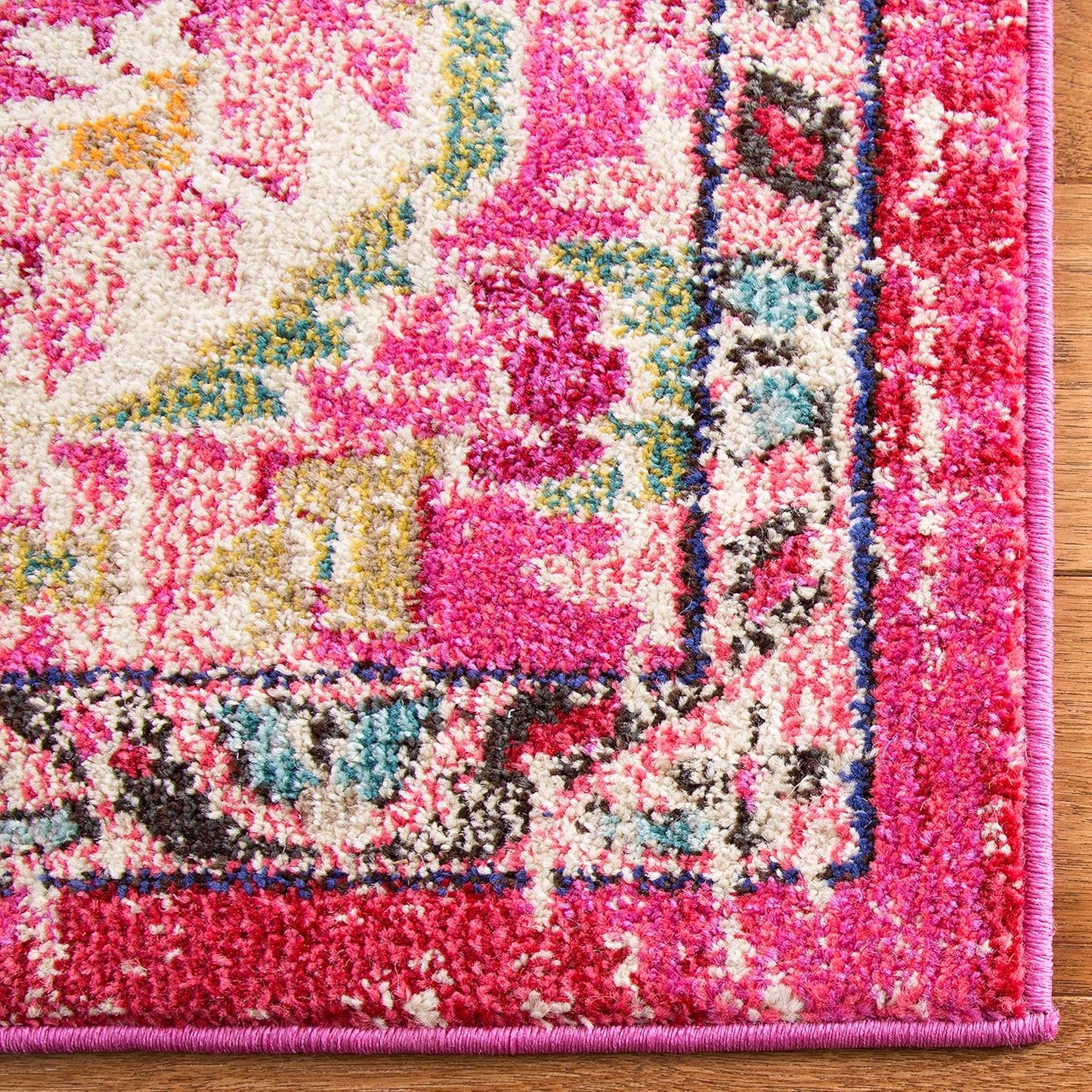 SAFAVIEH Monaco Collection Area Rug - 9' x 12', Pink & Multi, Boho Chic Medallion Distressed Design, Non-Shedding & Easy Care, Ideal for High Traffic Areas in Living Room, Bedroom (MNC243D)