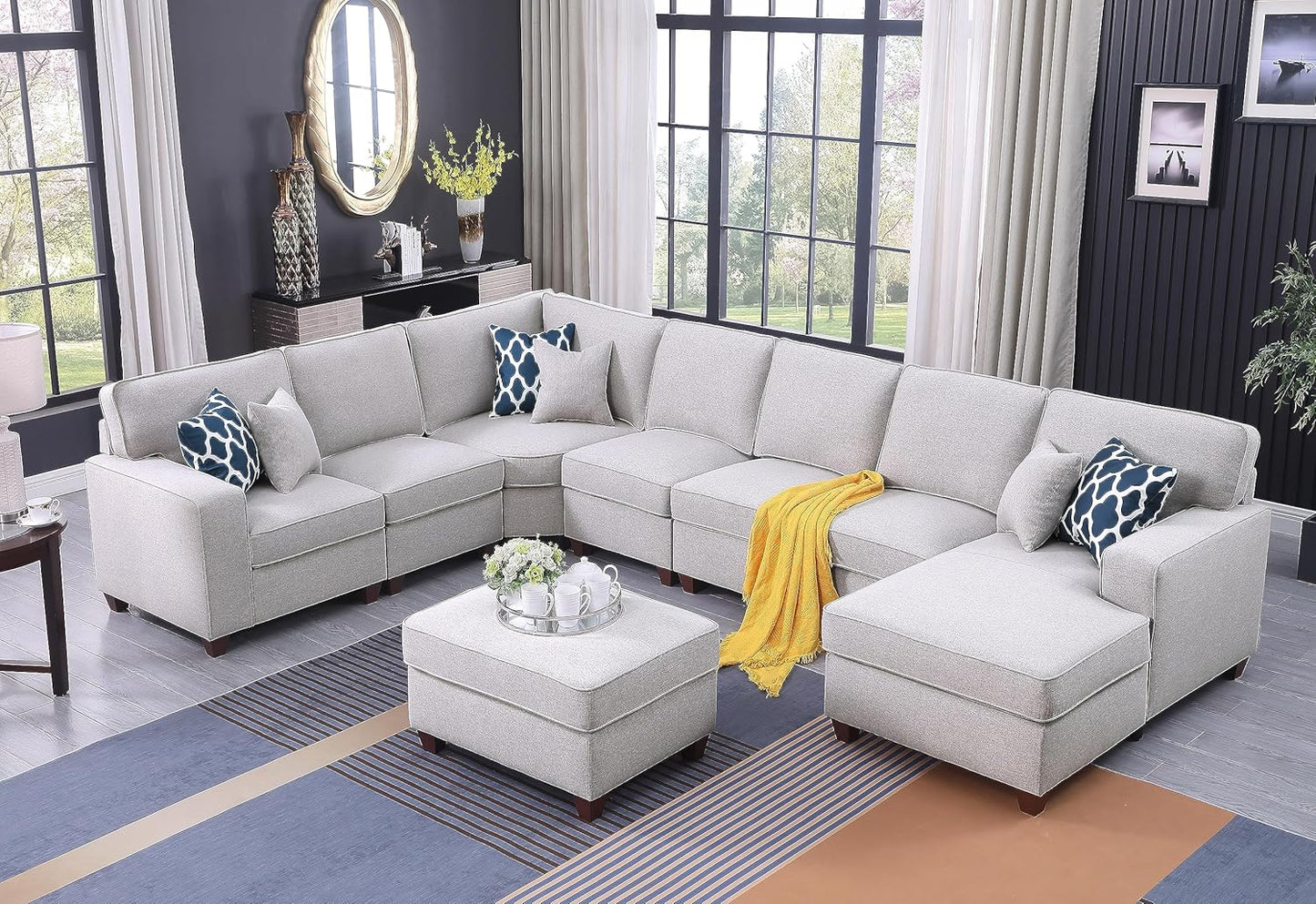 Leio Sectional Modular Sofa with Ottoman for Living Room, Apartment, Bedroom, Office, Dorm
