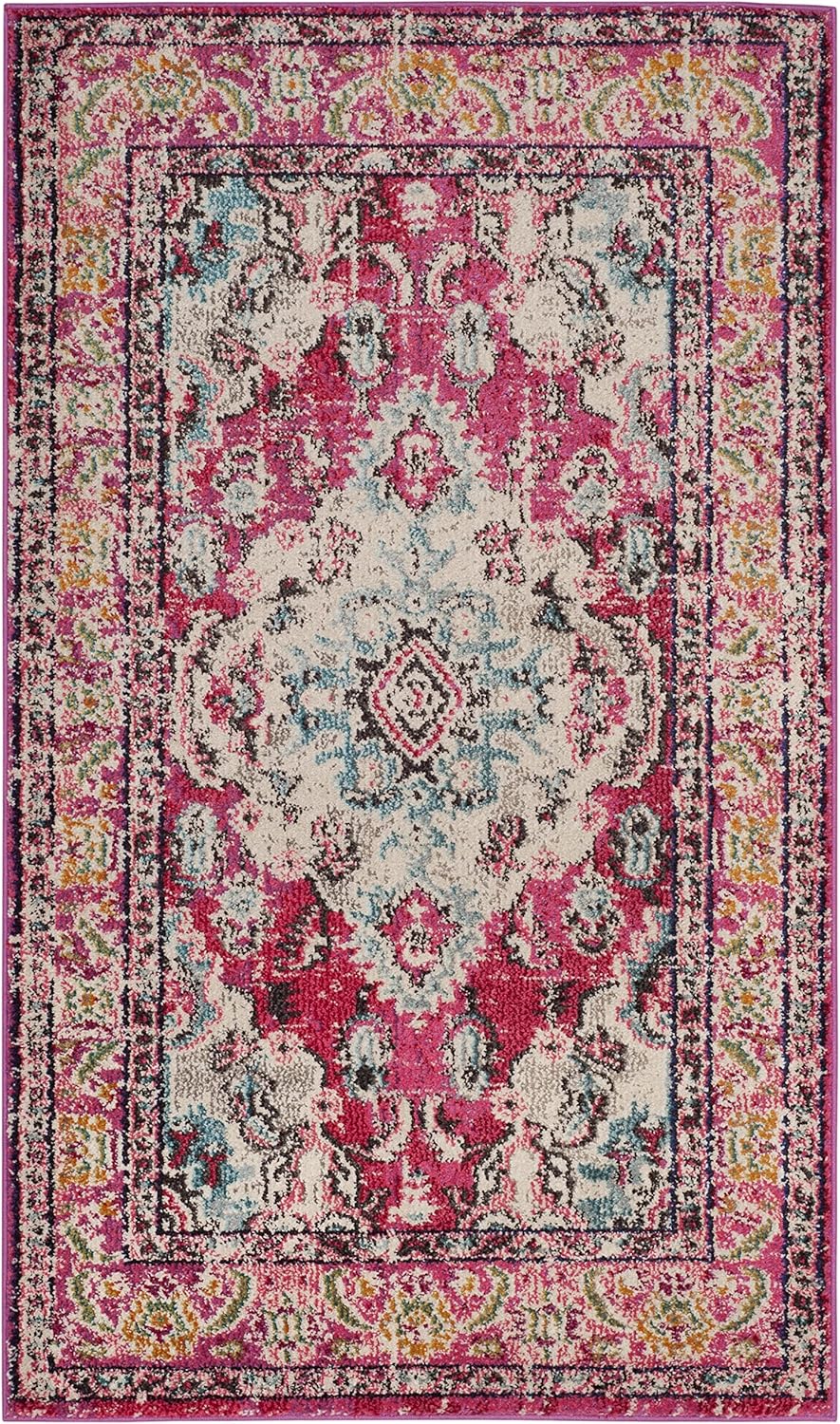 SAFAVIEH Monaco Collection Accent Rug - 3' x 5', Pink & Multi, Boho Chic Medallion Distressed Design, Non-Shedding & Easy Care, Ideal for High Traffic Areas in Entryway, Living Room, Bedroom (MNC243D)