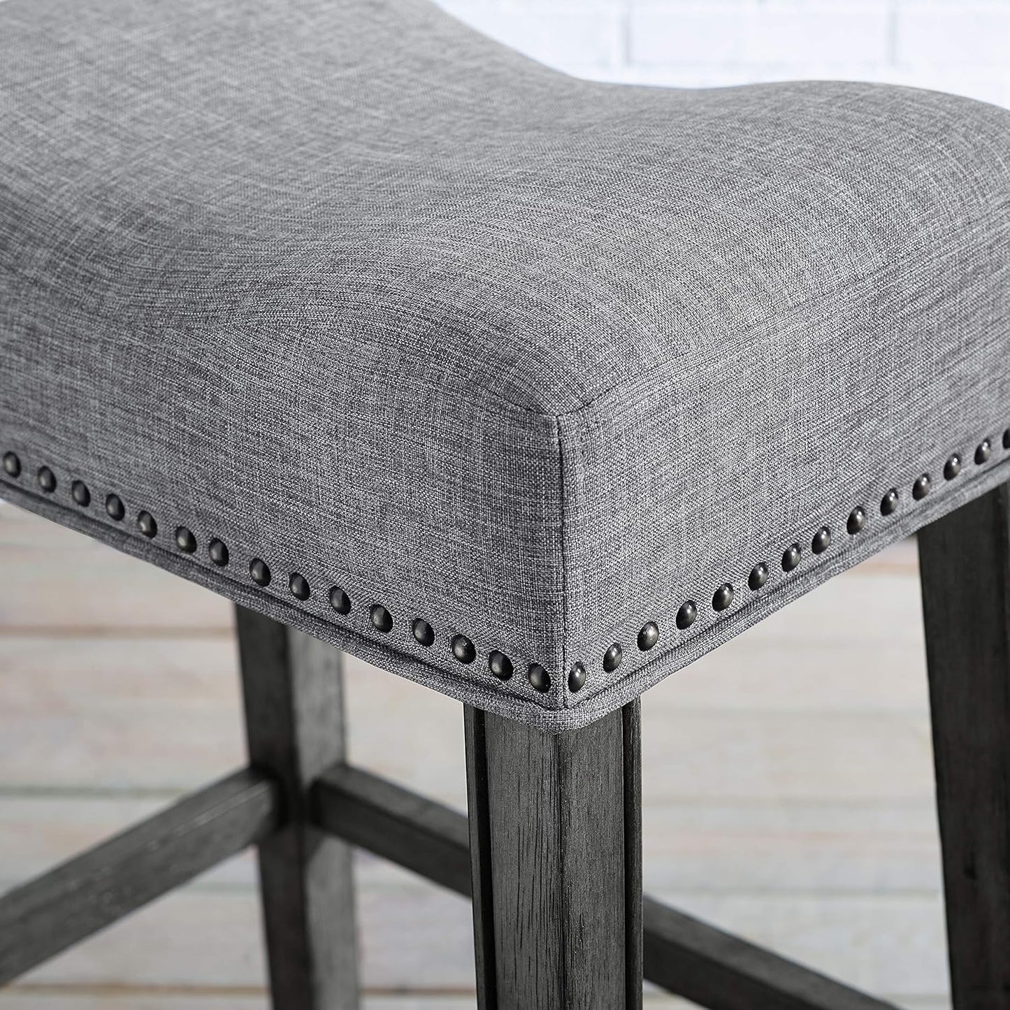Roundhill Furniture Coco Upholstered Backless Saddle Seat Counter Stools 25.5" Height, Set of 2, Gray