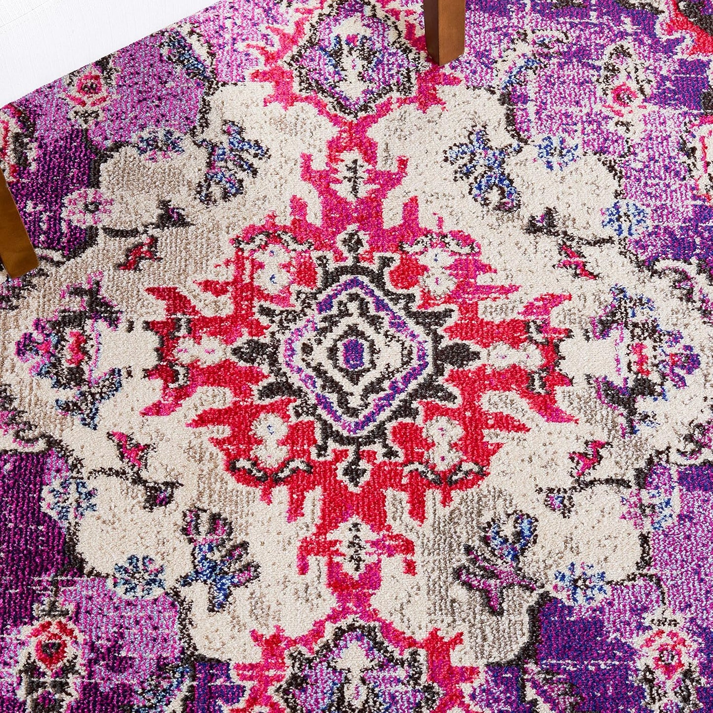 SAFAVIEH Monaco Collection Runner Rug - 2'2" x 6', Violet & Fuchsia, Boho Chic Medallion Distressed Design, Non-Shedding & Easy Care, Ideal for High Traffic Areas in Living Room, Bedroom (MNC243P)