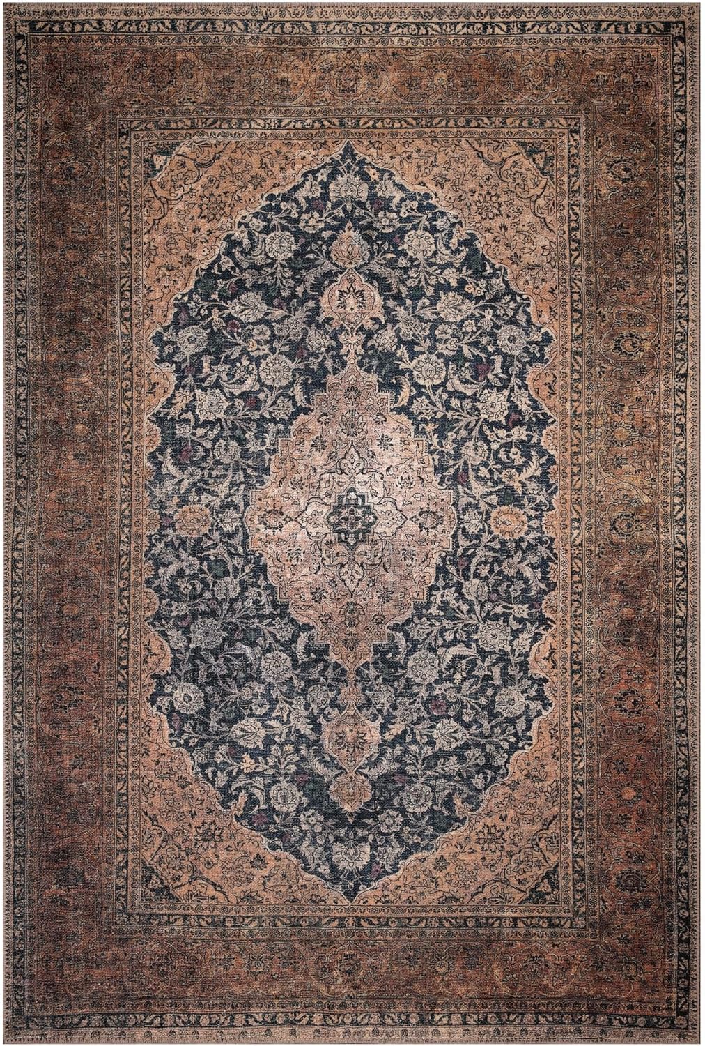 Keen Home Design 8x10 Rug - Machine Washable Area Rug with Non-Slip Backing, Ideal for Living Room, Dining Room, Bedroom - Vintage, Easy Clean, Durable, Low Pile Rug - (8' x 10')
