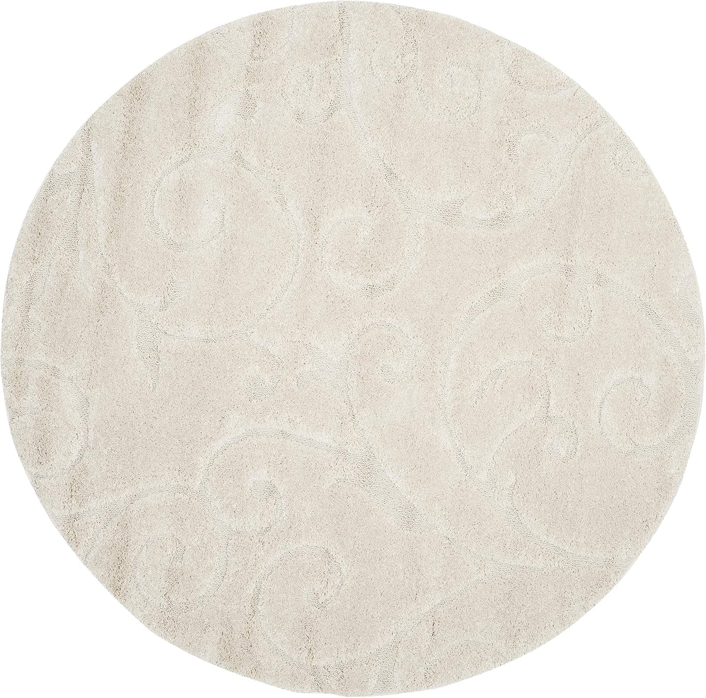 SAFAVIEH Florida Shag Collection Area Rug - 6'7" Round, Creme & Creme, Scroll Design, Non-Shedding & Easy Care, 1.2-inch Thick Ideal for High Traffic Areas in Living Room, Bedroom (SG455-1111)