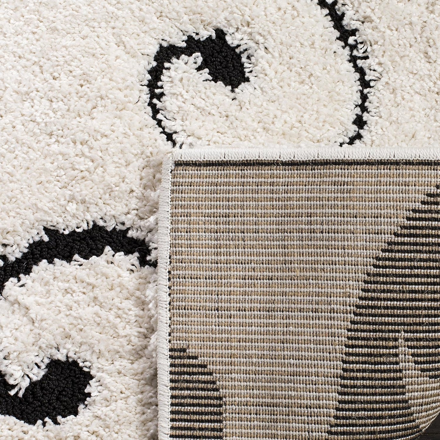 SAFAVIEH Florida Shag Collection 11' Round Ivory / Black SG455 Scrolling Vine Graceful Swirl Textured Non-Shedding Living Room Bedroom Dining Room Entryway Plush 1.2-inch Thick Area Rug