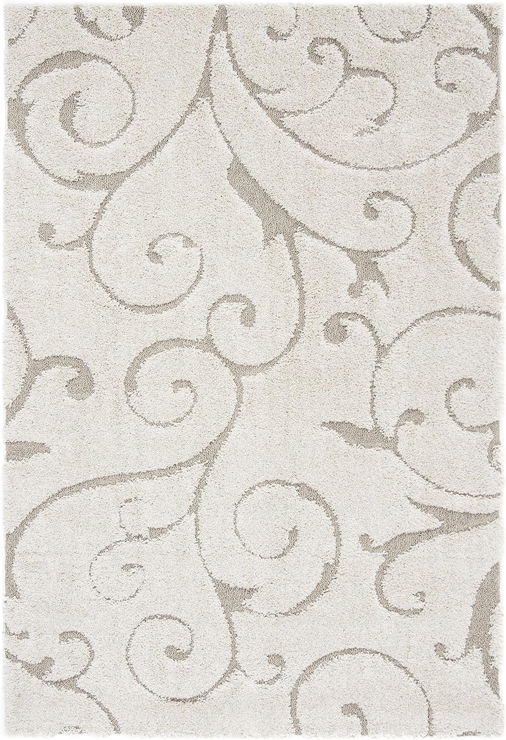 SAFAVIEH Florida Shag Collection Area Rug - 5'3" x 7'6", Cream & Beige, Scroll Design, Non-Shedding & Easy Care, 1.2-inch Thick Ideal for High Traffic Areas in Living Room, Bedroom (SG455-1113)