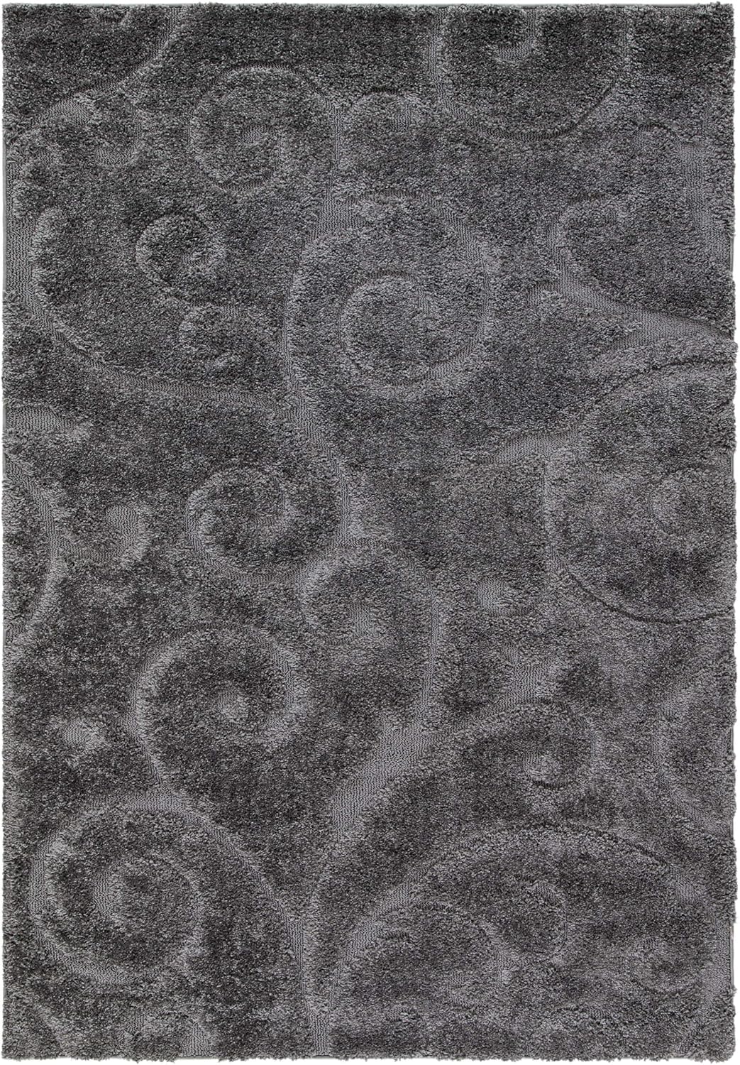 SAFAVIEH Florida Shag Collection Area Rug - 6' x 9', Grey, Scroll Design, Non-Shedding & Easy Care, 1.2-inch Thick Ideal for High Traffic Areas in Living Room, Bedroom (SG455-8013)
