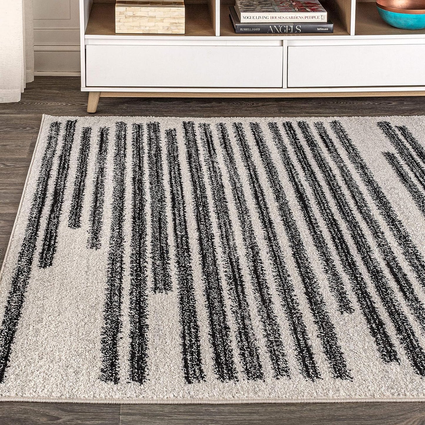 JONATHAN Y Khalil Modern Berber Stripe Cream/Black Indoor Area Rug, 8x10, Contemporary, Bohemian, Easy-Cleaning for Living Room, Bedroom, Kitchen, Pet Friendly, Non-Shedding (MOH207A-8)