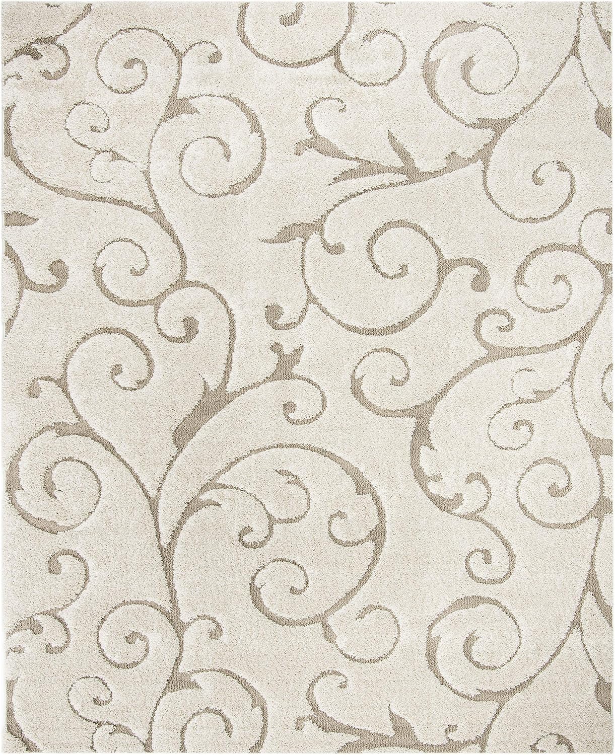 SAFAVIEH Florida Shag Collection Area Rug - 8'6" x 12', Cream & Beige, Scroll Design, Non-Shedding & Easy Care, 1.2-inch Thick Ideal for High Traffic Areas in Living Room, Bedroom (SG455-1113)