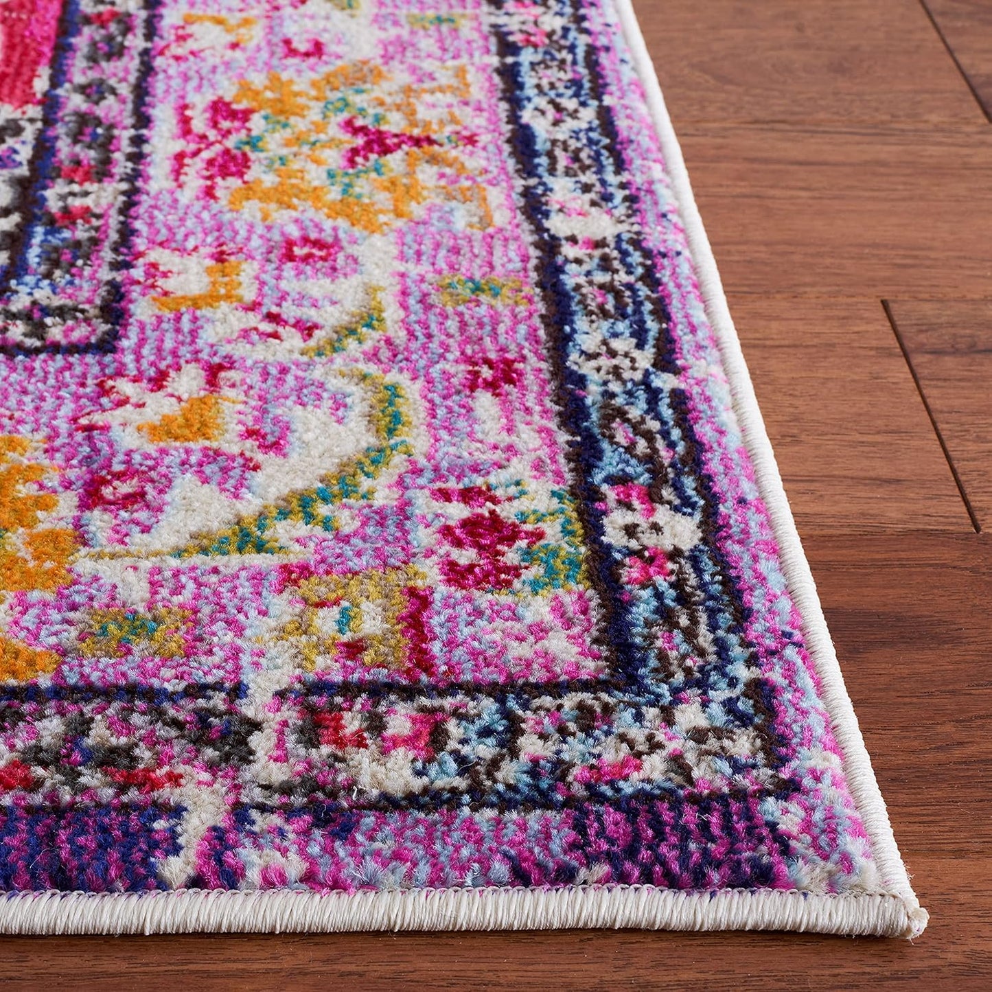 SAFAVIEH Monaco Collection Runner Rug - 2'2" x 12', Violet & Fuchsia, Boho Chic Medallion Distressed Design, Non-Shedding & Easy Care, Ideal for High Traffic Areas in Living Room, Bedroom (MNC243P)