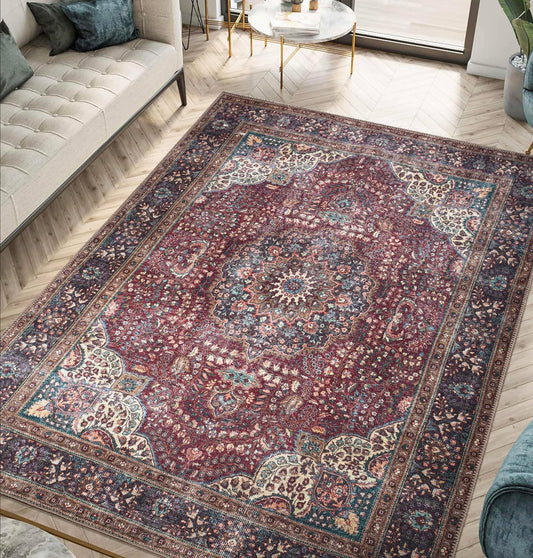 Keen Home Design 9x12 Rug - Machine Washable Area Rug with Non-Slip Backing, Ideal for Living Room, Dining Room, Bedroom - Vintage, Easy Clean, Durable, Low Pile Rug - (9' x 12')