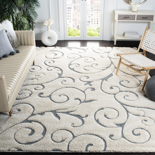 SAFAVIEH Florida Shag Collection X-Large Area Rug - 11' x 15', Beige & Blue Grey, Non-Shedding & Easy Care, 1.2-inch Thick Ideal for High Traffic Areas in Living Room, Bedroom (SG455-1155)