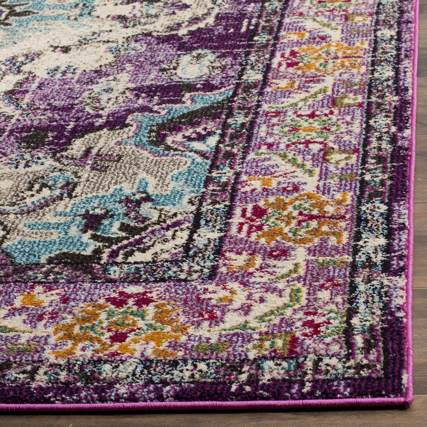 SAFAVIEH Monaco Collection Area Rug - 5'1" x 7'7", Violet & Light Blue, Boho Chic Medallion Distressed Design, Non-Shedding & Easy Care, Ideal for High Traffic Areas in Living Room, Bedroom (MNC243L)