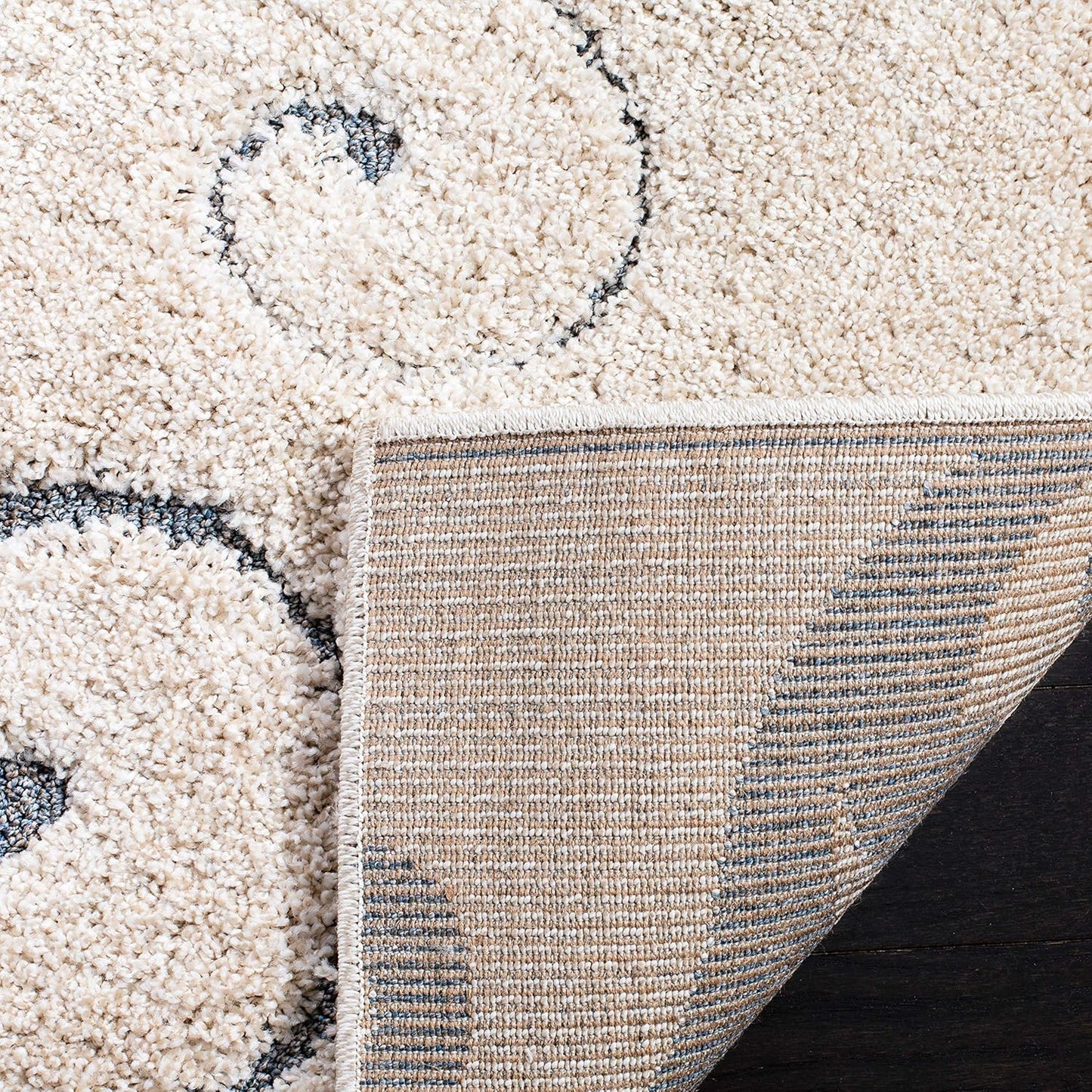 SAFAVIEH Florida Shag Collection Runner Rug - 2'3" x 19', Beige & Blue Grey, Scroll Design, Non-Shedding & Easy Care, 1.2-inch Thick Ideal for High Traffic Areas in Living Room, Bedroom (SG455-1155)