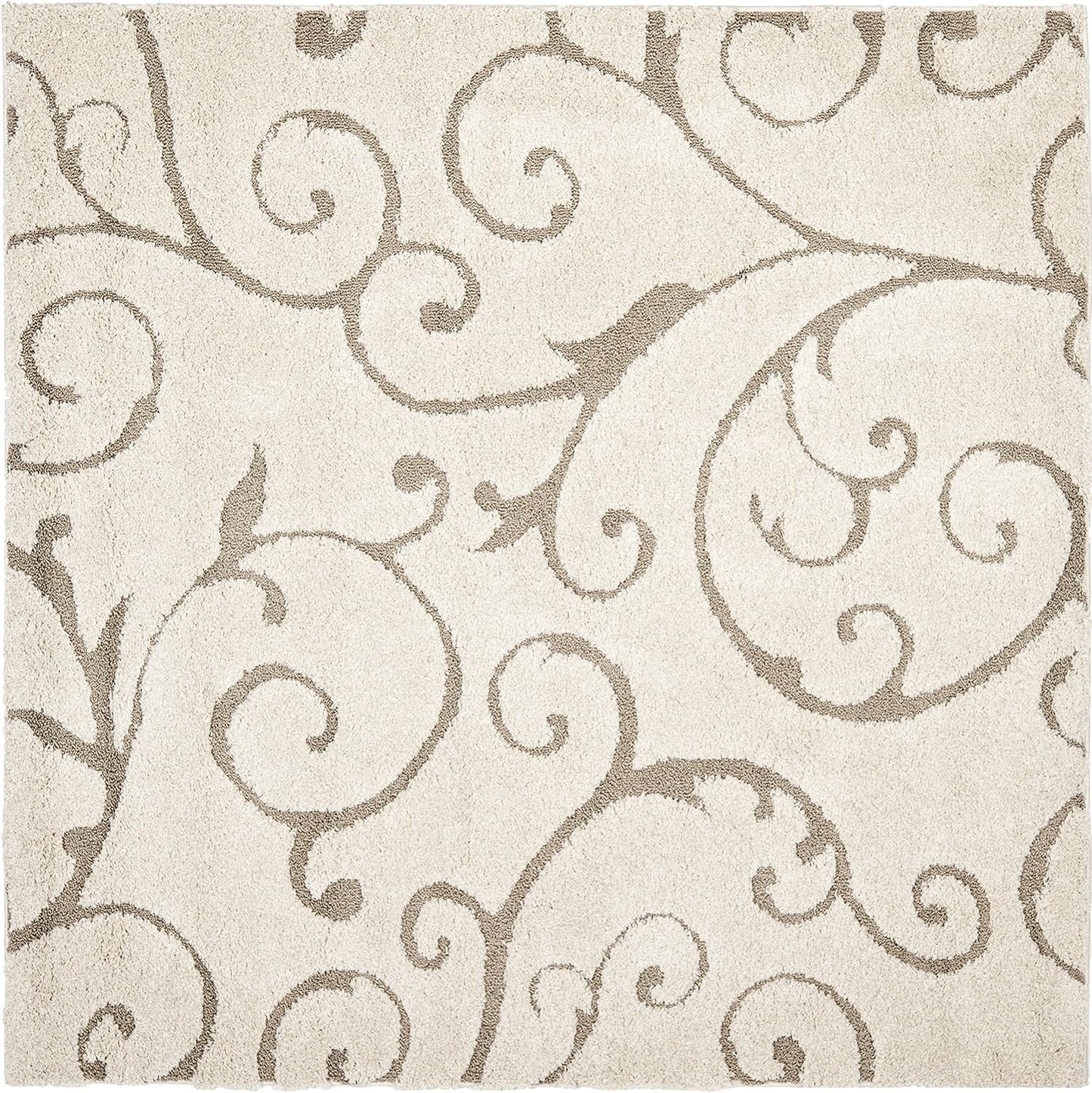 SAFAVIEH Florida Shag Collection Area Rug - 9' Square, Cream & Beige, Scroll Design, Non-Shedding & Easy Care, 1.2-inch Thick Ideal for High Traffic Areas in Living Room, Bedroom (SG455-1113)