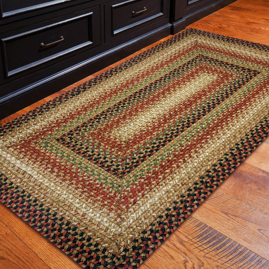 Homespice Gingerbread Jute Braided Rug 27x45 Rect Brown-Red-Black Natural Jute Rug. Uses- Indoor Entryway, Kitchen Rug, Bedroom Doorway Reversible, Rustic, Country, Primitive, Farmhouse Decor