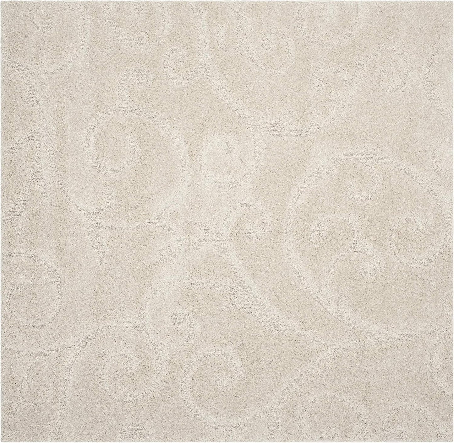 SAFAVIEH Florida Shag Collection Area Rug - 9' Square, Creme & Creme, Scroll Design, Non-Shedding & Easy Care, 1.2-inch Thick Ideal for High Traffic Areas in Living Room, Bedroom (SG455-1111)