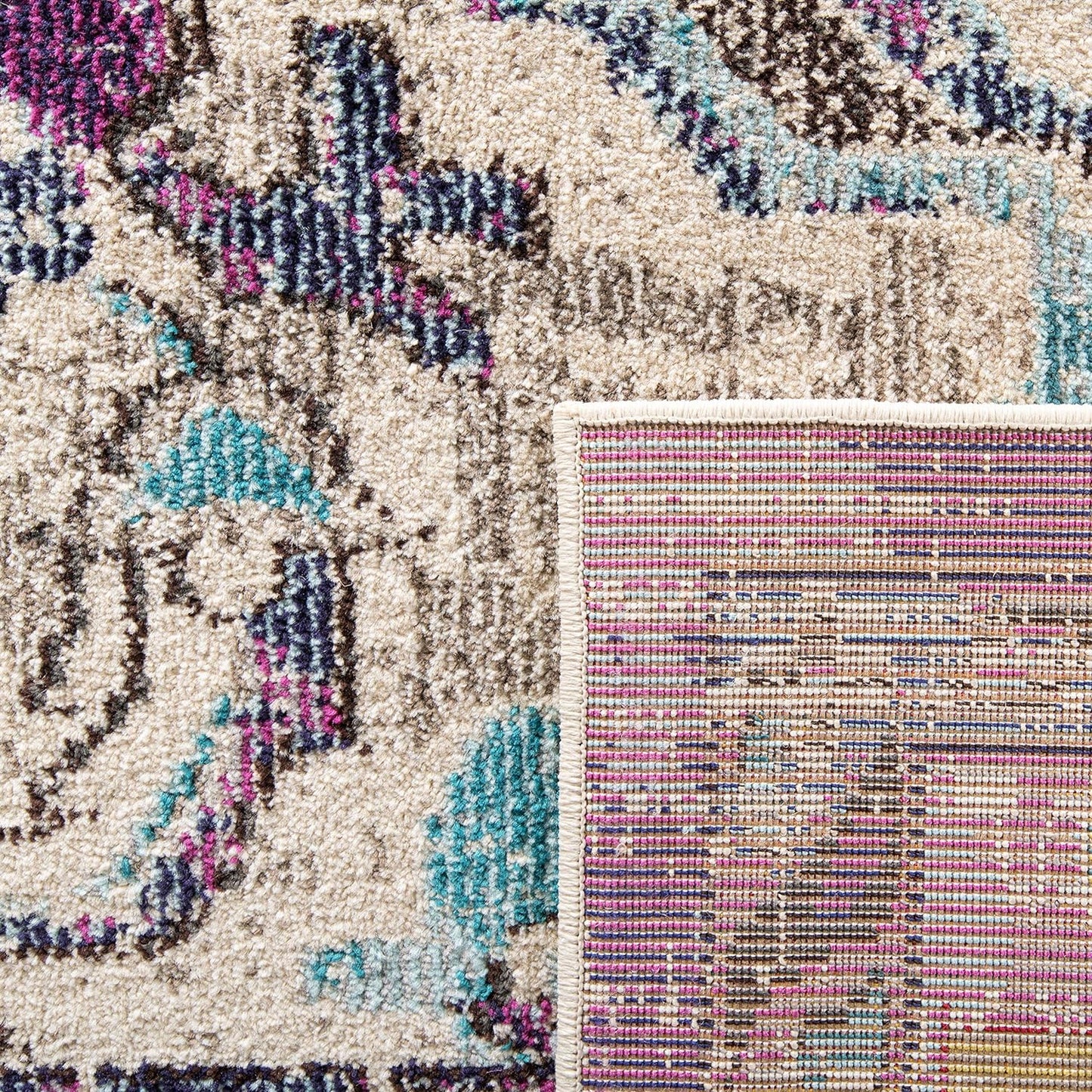 SAFAVIEH Monaco Collection Accent Rug - 4' x 5'7", Violet & Light Blue, Medallion Distressed Design, Non-Shedding & Easy Care, Ideal for High Traffic Areas in Entryway, Living Room, Bedroom (MNC243L)